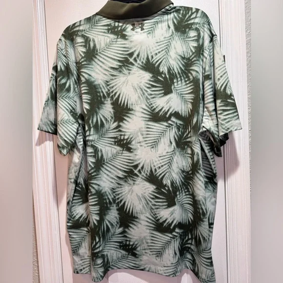 Under Armour Golf Polo Shirt Mens Printed Palm Leaf Green Matchplay NWT SZ XL - Picture 2 of 4